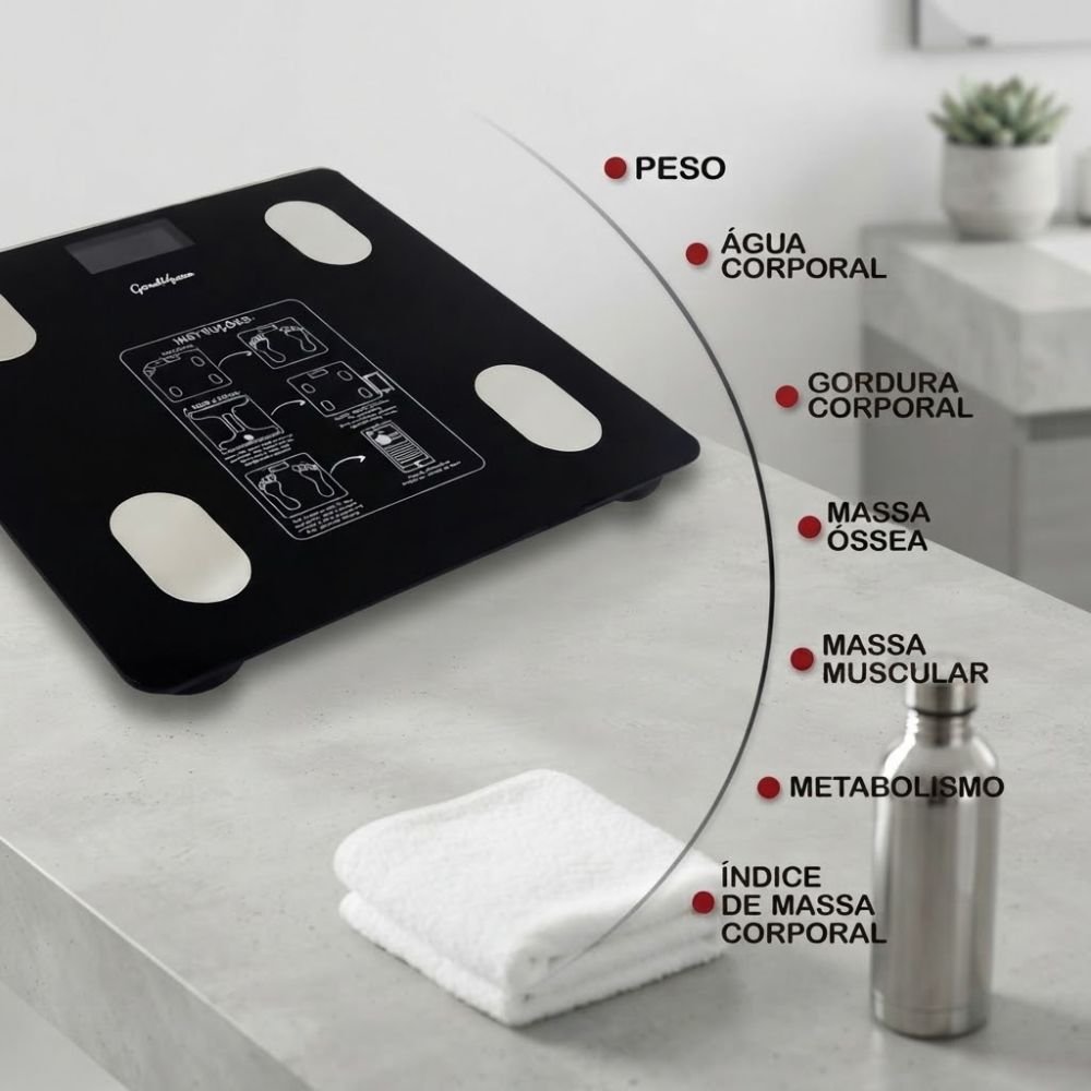 Balança Corporal Digital com Bioimpedância Bluetooth App Medidor de Peso