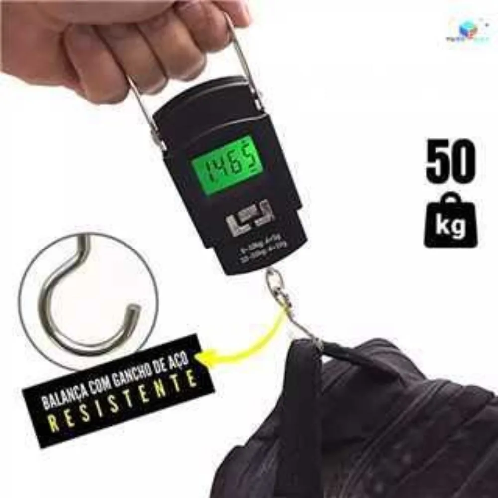 Balança Digital Portátil de Mão Alta Precisão Bolsa Feira Peixe até 50kg
