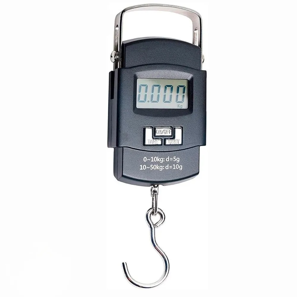 Balança Digital Portátil de Mão Alta Precisão Bolsa Feira Peixe até 50kg