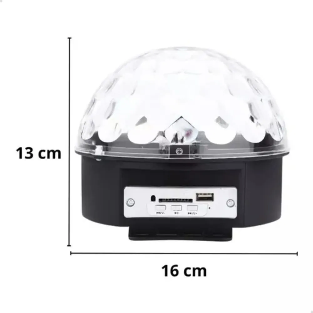 Bola Maluca Globo de Festa Led Magic Cristal Rgb Bluetooth e Mp3 Pen Drive