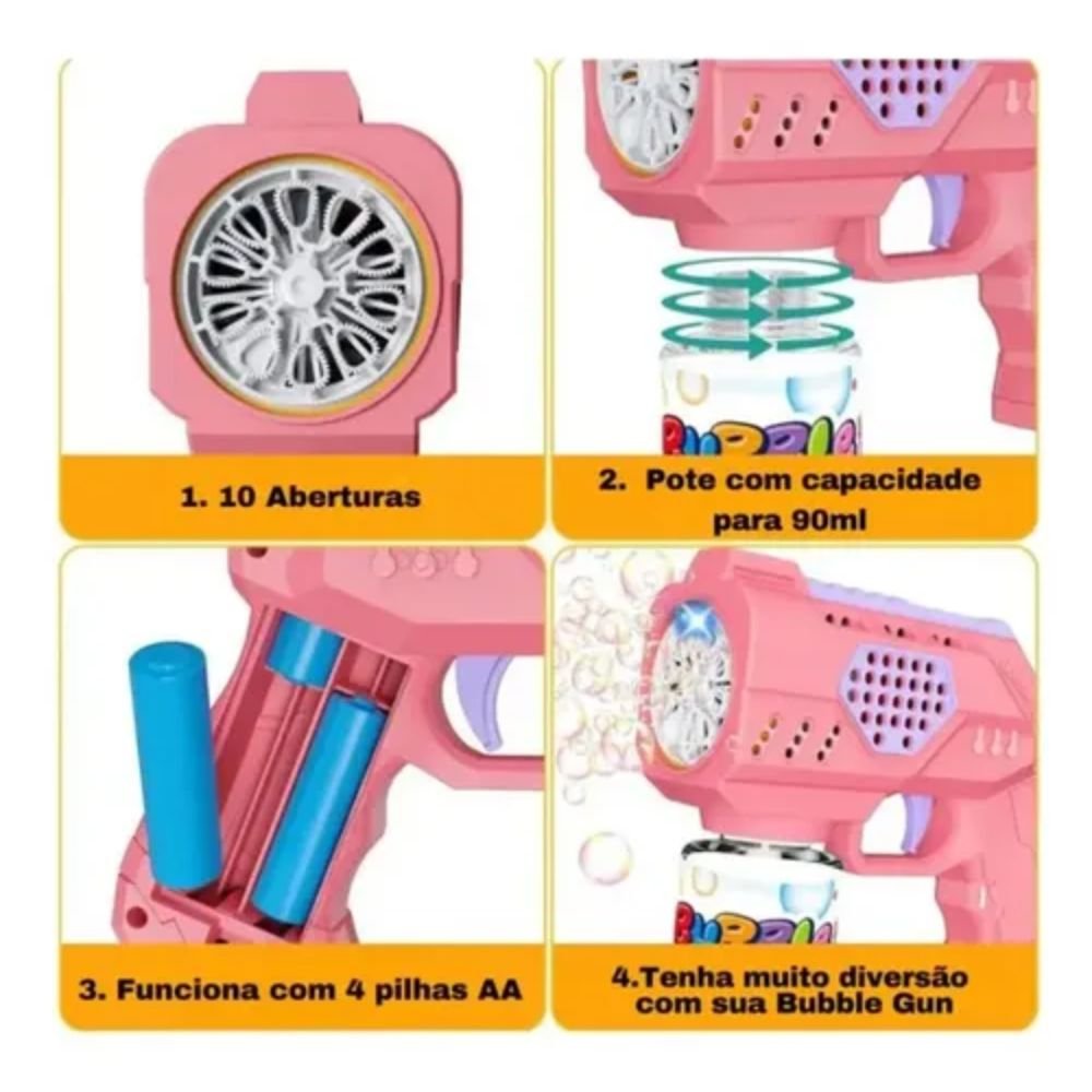 Brinquedo Pistola de Bolhas de Sabão Bubble Gun Automática 10 Saídas Infantil