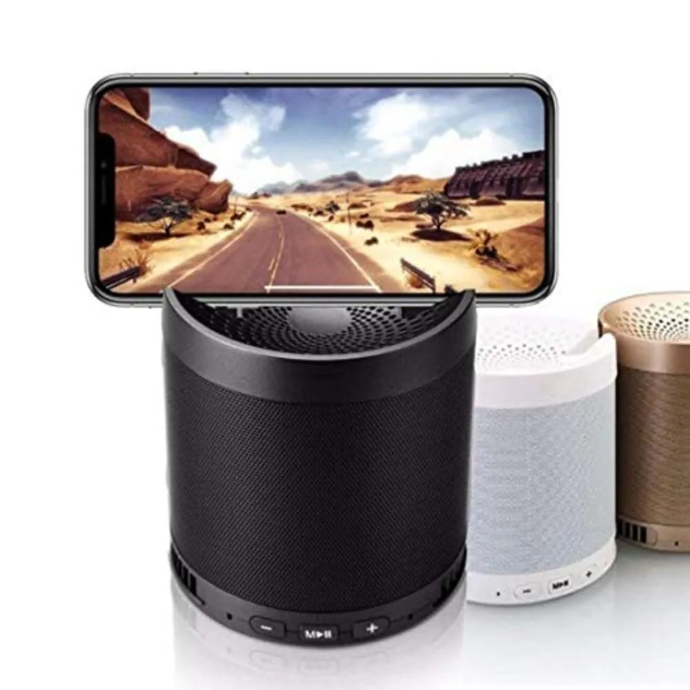 Caixa de Som Portátil Bluetooth com Suporte para Celular com Rádio Redondo