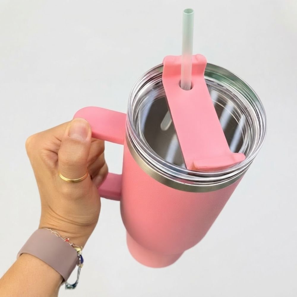 Copo Caneca Térmica 1,2 Litros Inox Parede Dupla com Tampa Canudo e Alça