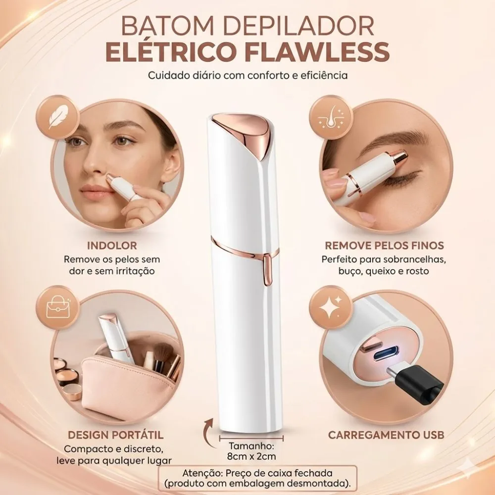 Depilador Batom Removedor Aparador de Pelos Corporal Recarregável Usb