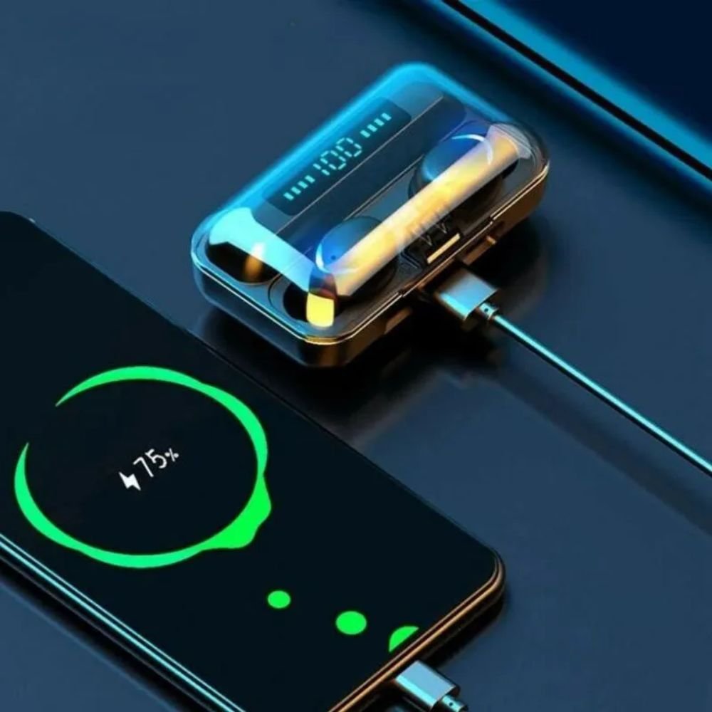 Fone Bluetooth F9 5 Tws Sem Fio com Display Lcd Power Bank Ipx5 com Case