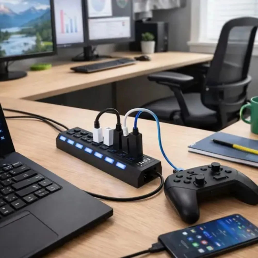 Hub Usb 2 0 Pc e Notebook com 7 Portas Switch On Off e Led Indicador