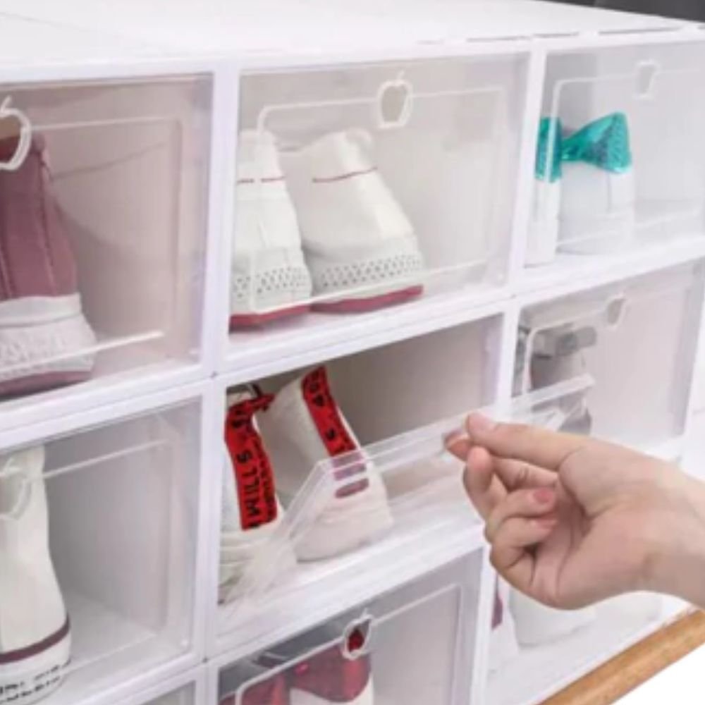 Kit 10 Caixas Organizadoras Tênis Sapatos Empilháveis Multiuso Abertura Frontal