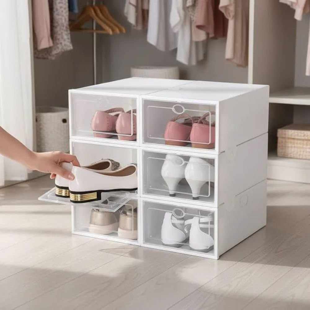 Kit 10 Caixas Organizadoras Tênis Sapatos Empilháveis Multiuso Abertura Frontal