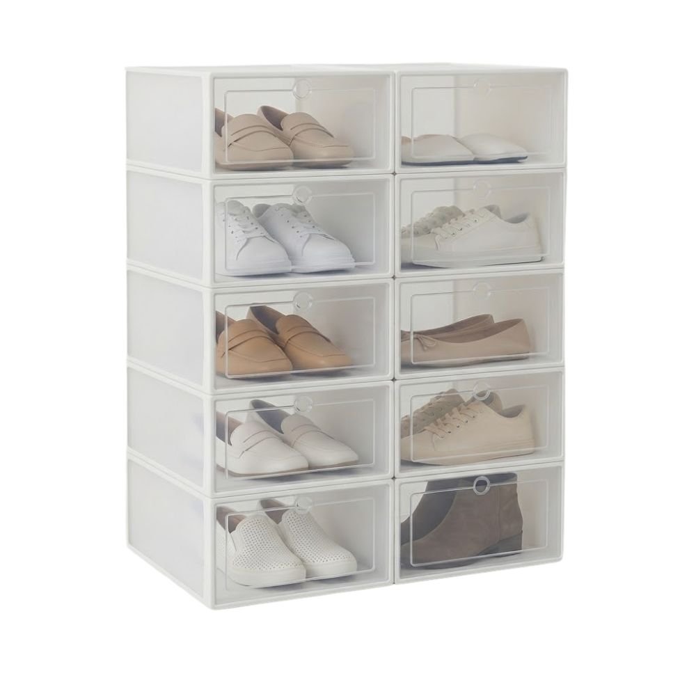 Kit 10 Caixas Organizadoras Tênis Sapatos Empilháveis Multiuso Abertura Frontal