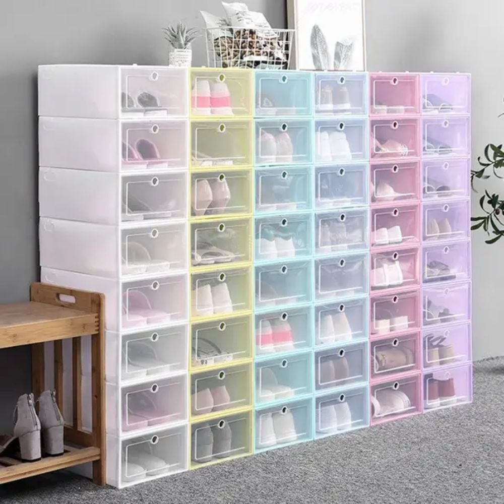 Kit 12 Caixas Organizadoras Tênis Sapatos Empilháveis Multiuso Abertura Frontal