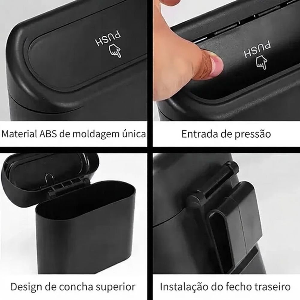 Kit 2 Lixeiras Automotivas para Carro com Tampa e Gancho de Encaixe Compactas