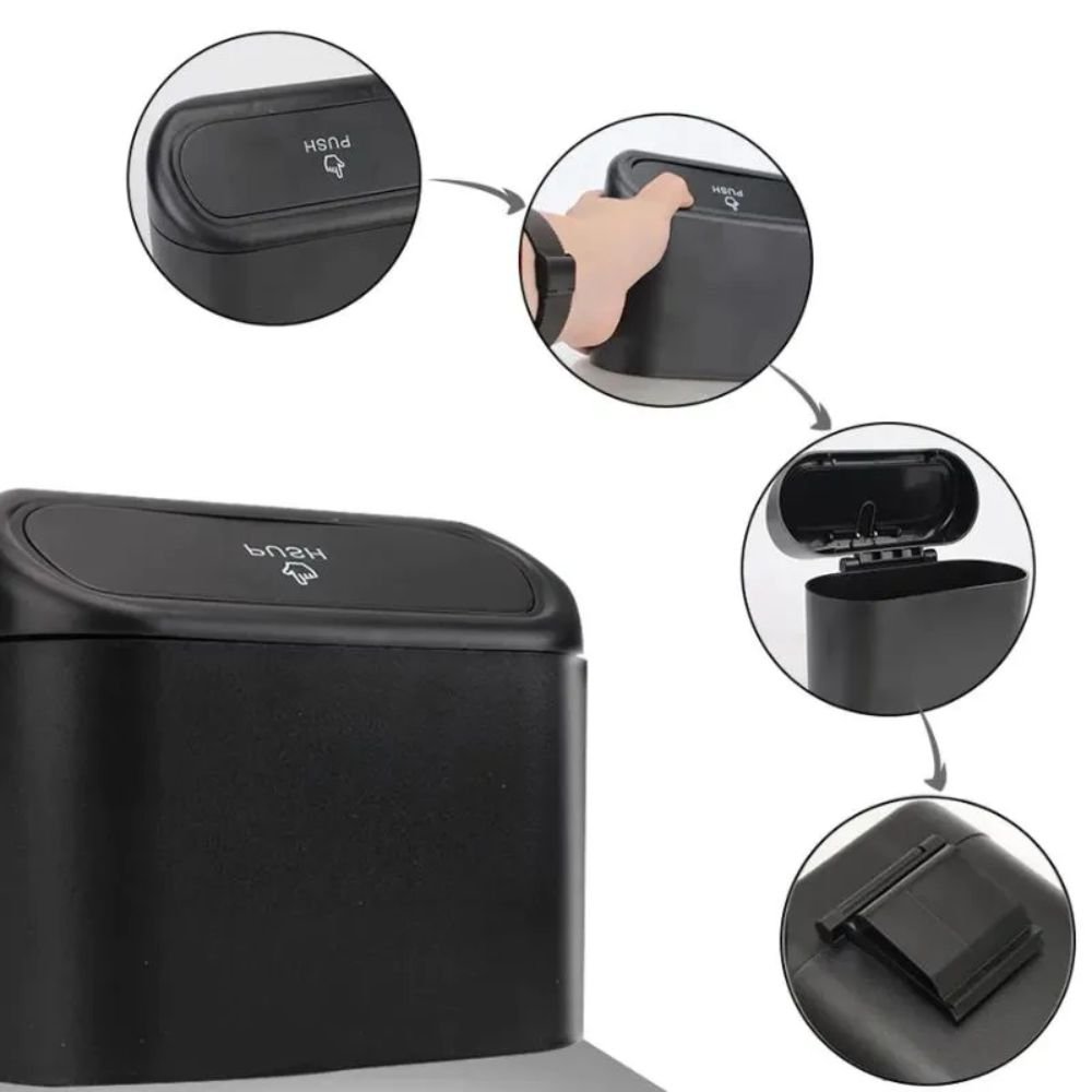 Kit 2 Lixeiras Automotivas para Carro com Tampa e Gancho de Encaixe Compactas