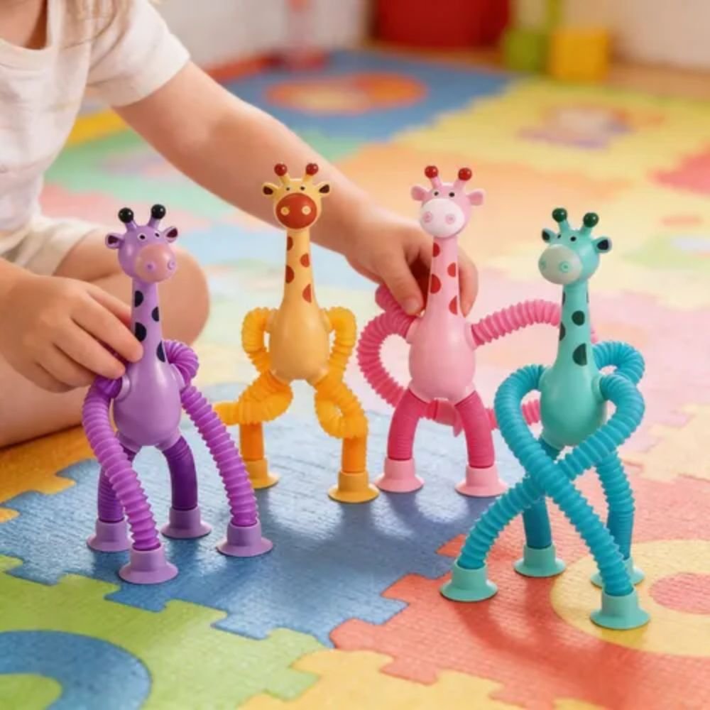 Kit 4 Girafa Mágica Pop Tube Flexível Brinquedo Infantil Sensorial Ventosas