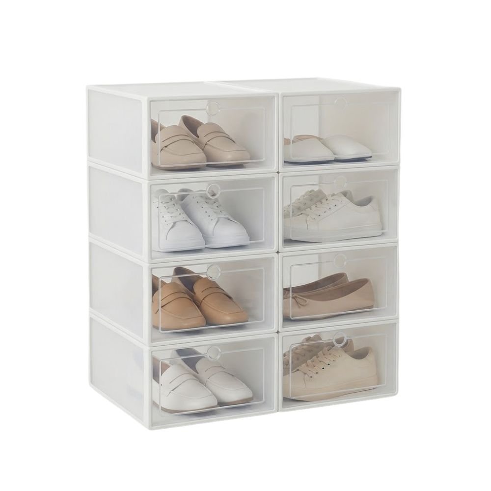 Kit 8 Caixas Organizadoras Tênis Sapatos Empilháveis Multiuso Abertura Frontal