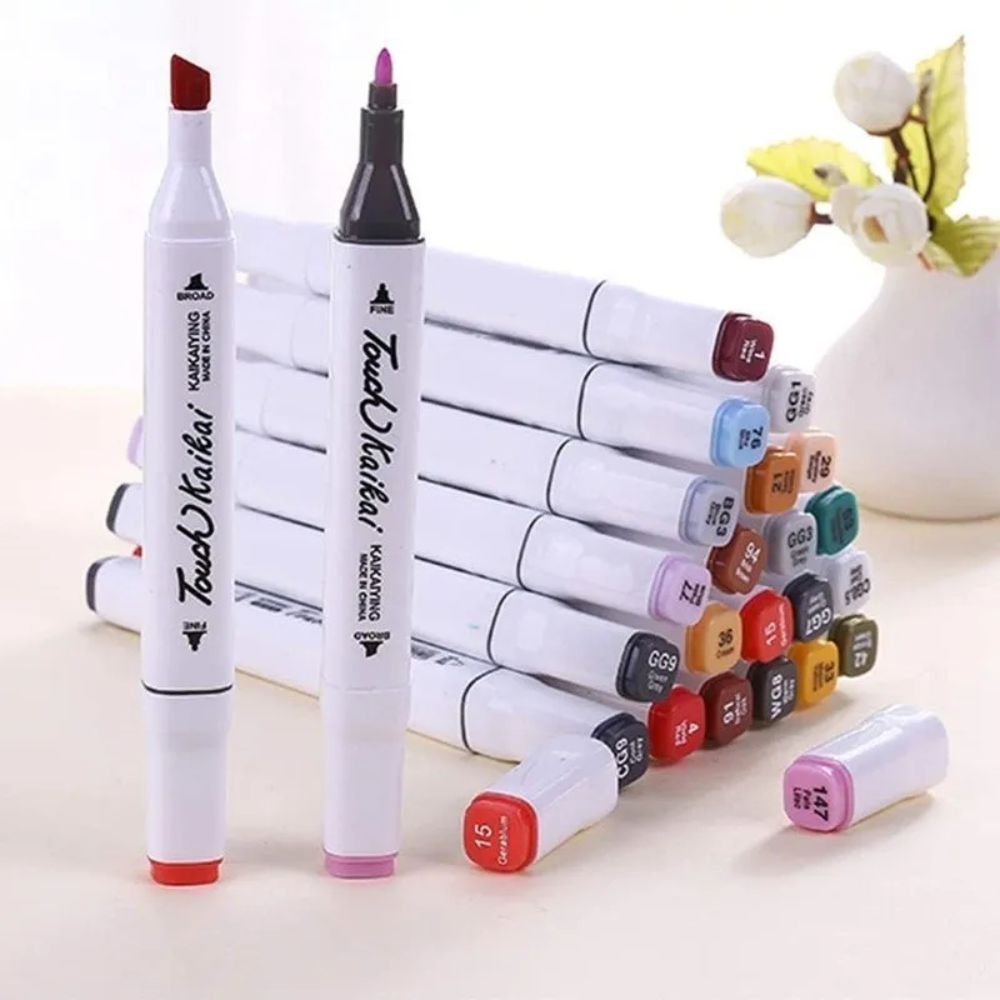Kit Canetas Coloridas 100 Cores Marcador Touch Ponta Dupla com Estojo