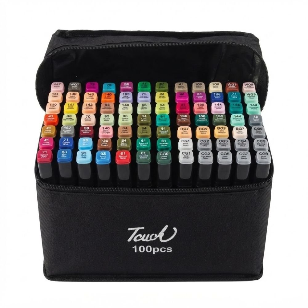 Kit Canetas Coloridas 100 Cores Marcador Touch Ponta Dupla com Estojo