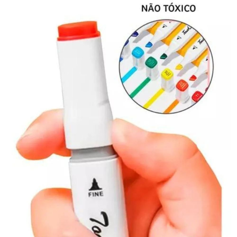 Kit Canetas Coloridas 120 Cores Marcador Touch Ponta Dupla com Estojo