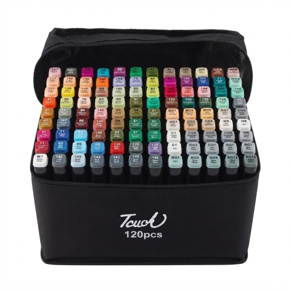 Kit Canetas Coloridas 120 Cores Marcador Touch Ponta Dupla com Estojo