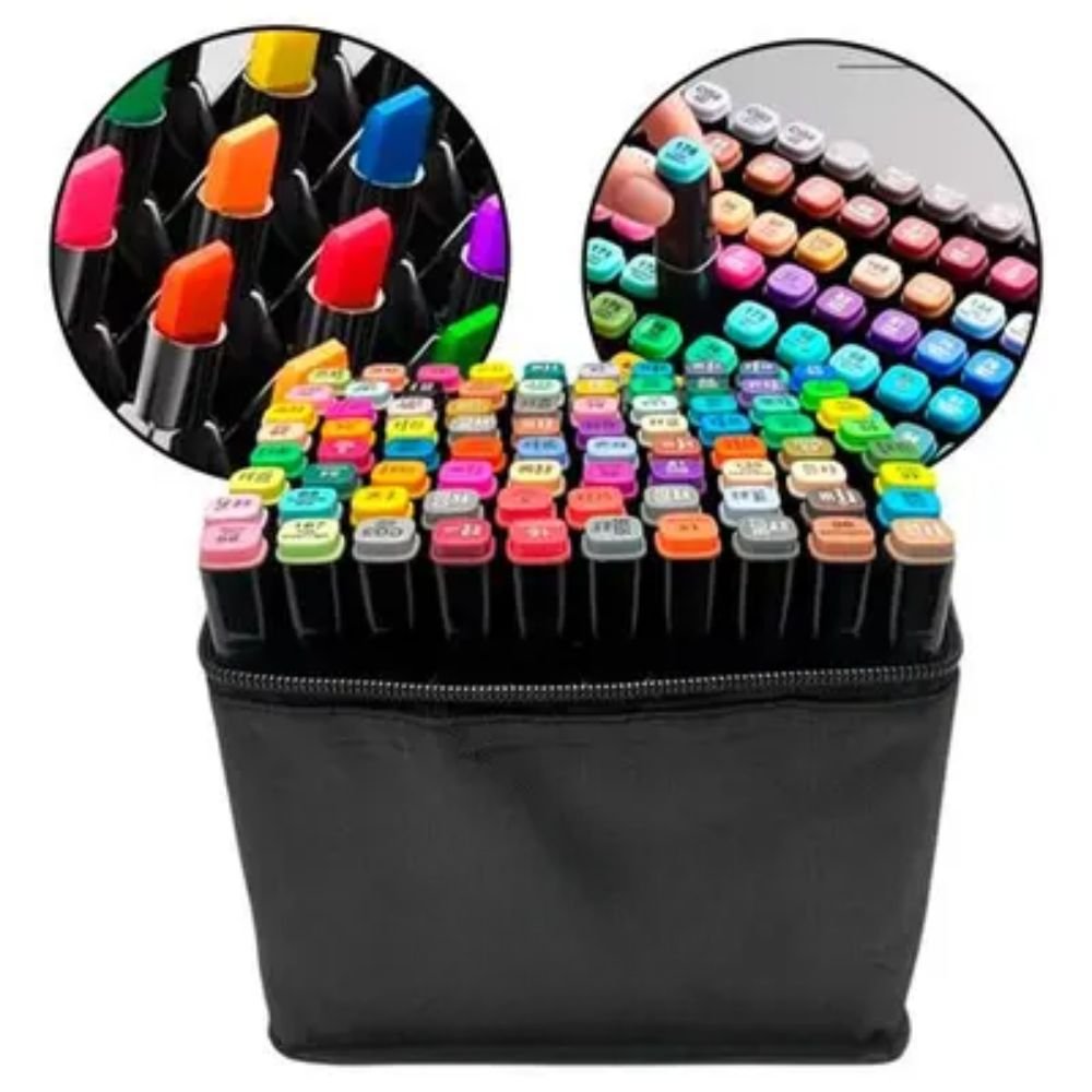 Kit Canetas Coloridas 80 Cores Marcador Touch Ponta Dupla com Estojo