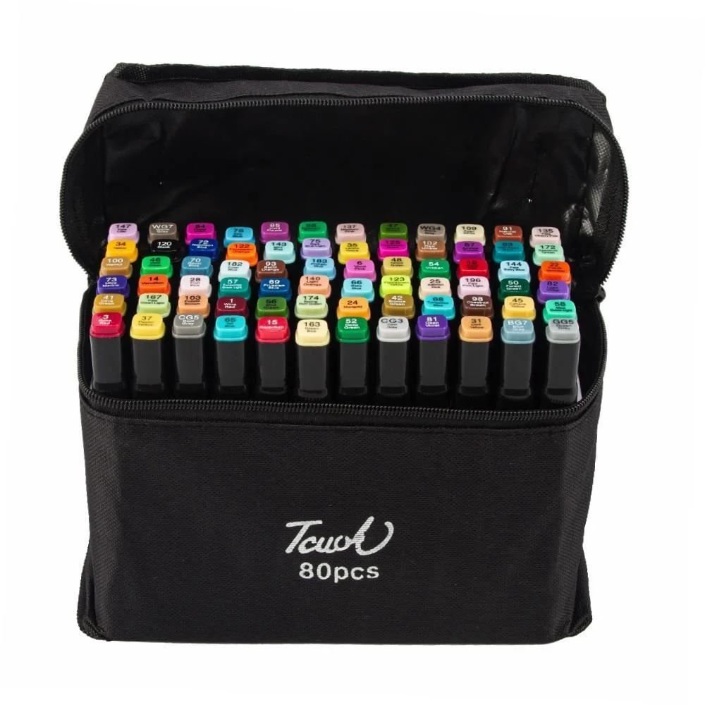Kit Canetas Coloridas 80 Cores Marcador Touch Ponta Dupla com Estojo
