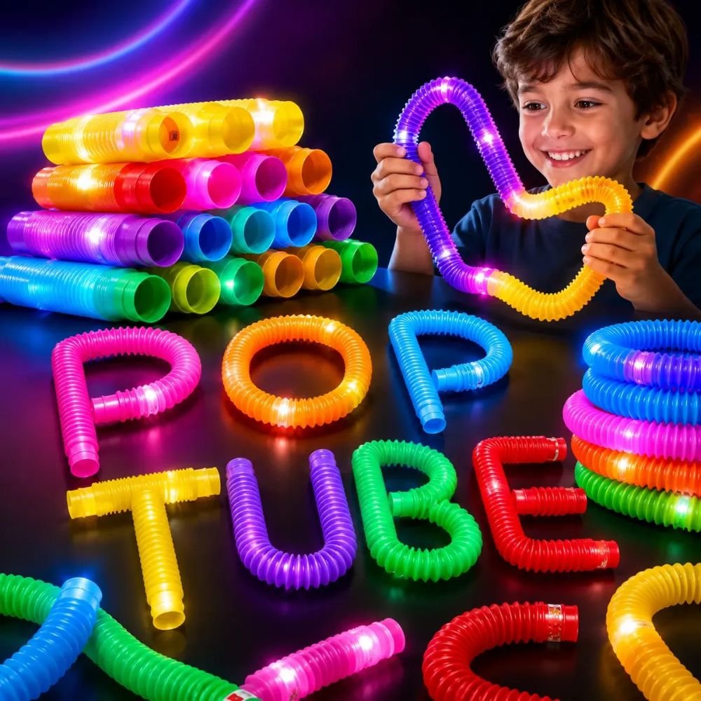 Kit com 12 Pop Tube Grande Luminoso com Led Brinquedo Sensorial Antiestresse