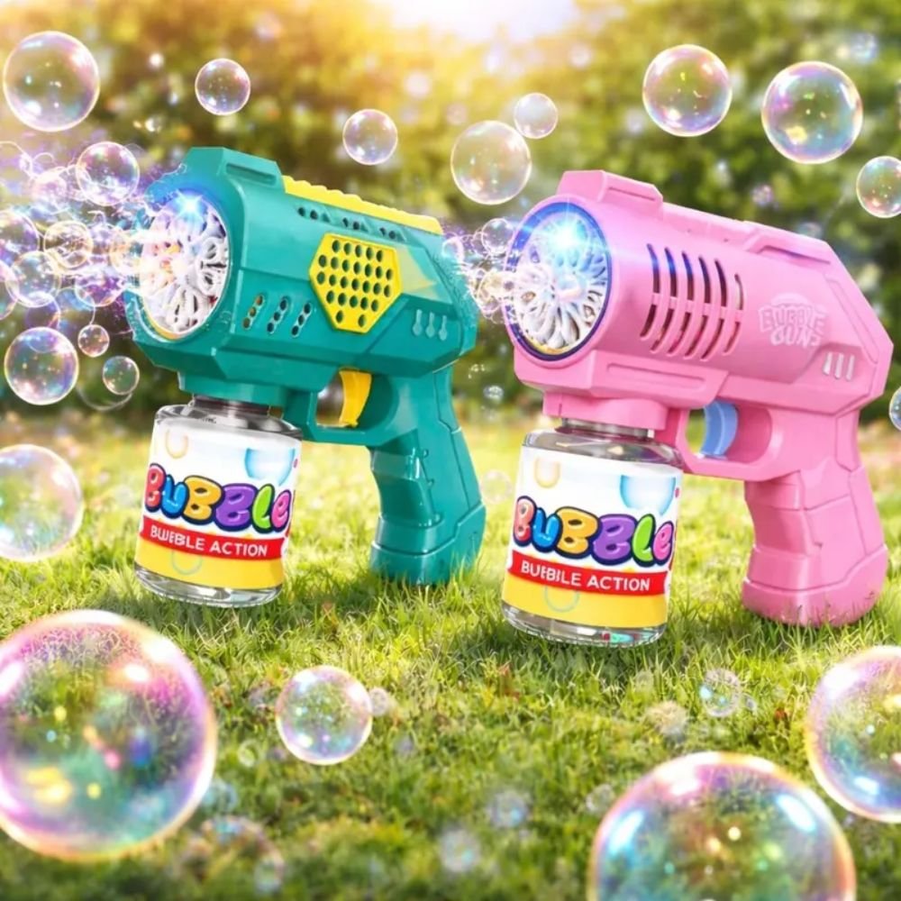 Kit com 5 Pistolas de Bolhas de Sabão Bubble Gun Automática 10 Saídas Infantil