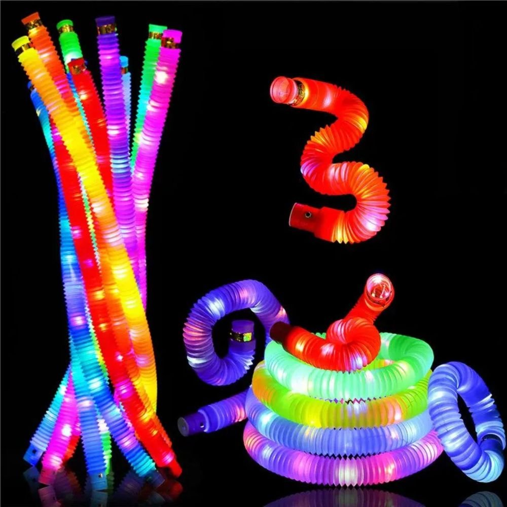 Kit com 6 Pop Tube Grande Luminoso com Led Brinquedo Sensorial Antiestresse