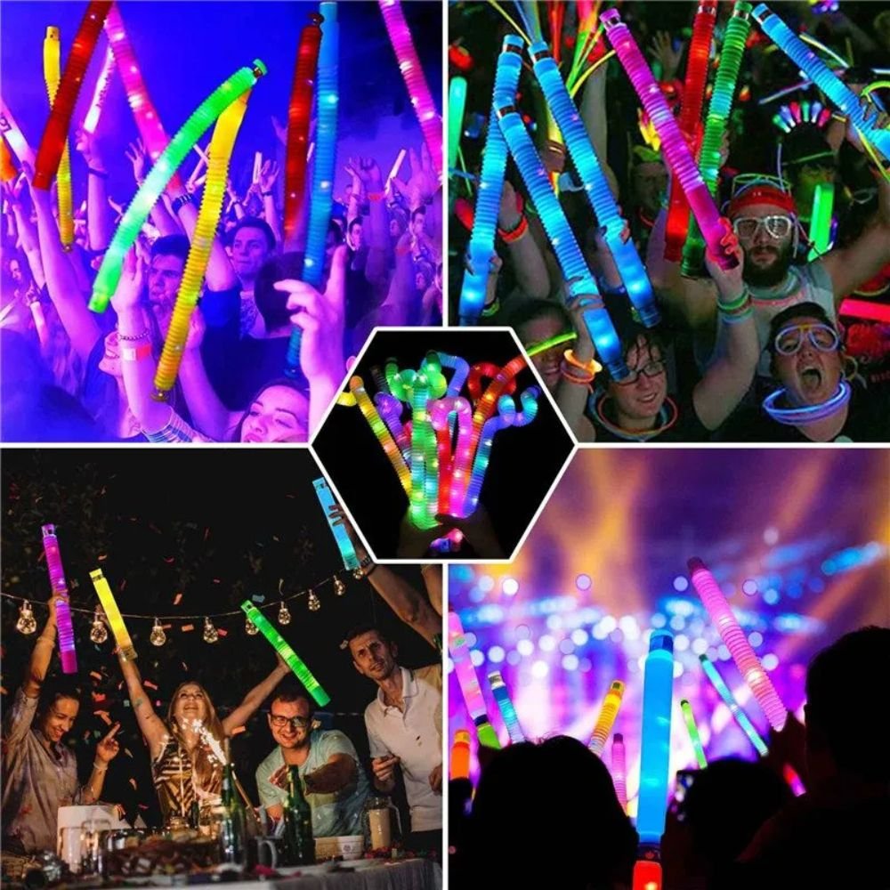 Kit com 6 Pop Tube Grande Luminoso com Led Brinquedo Sensorial Antiestresse
