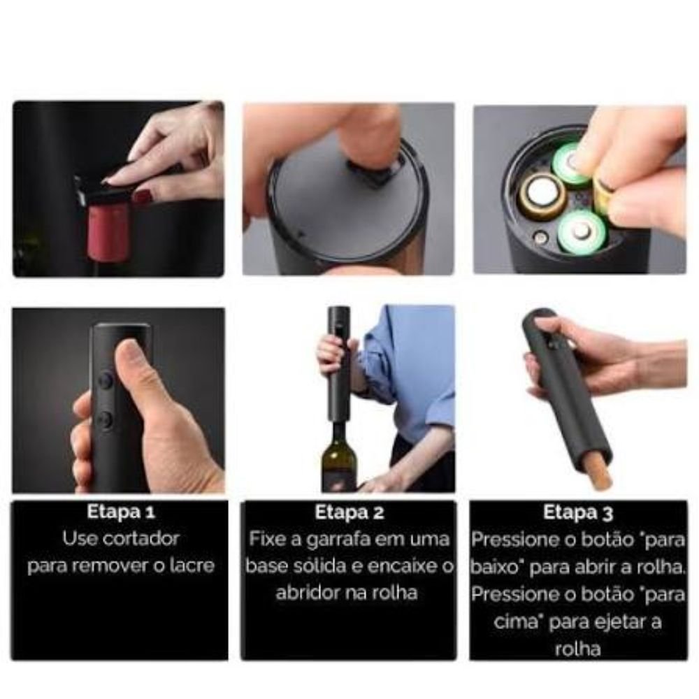 Kit Completo Abridor de Vinho Elétrico Automático Saca Rolhas com Acessórios