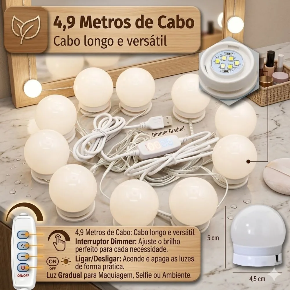 Kit Luz Camarim Led Autocolantes 3 Cores 10 Lâmpadas