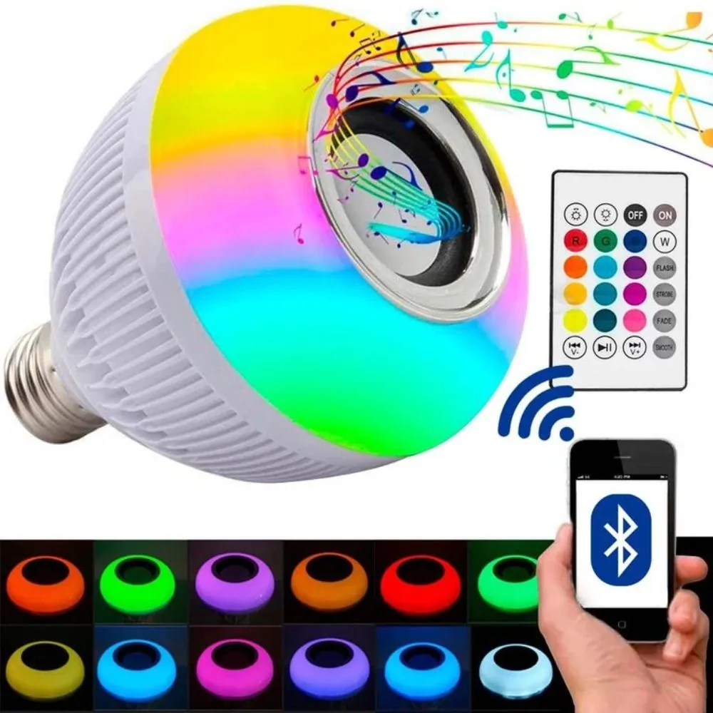 Lâmpada Bluetooth de Led Caixa de Som Luz Led Rgb com Controle 12w E27