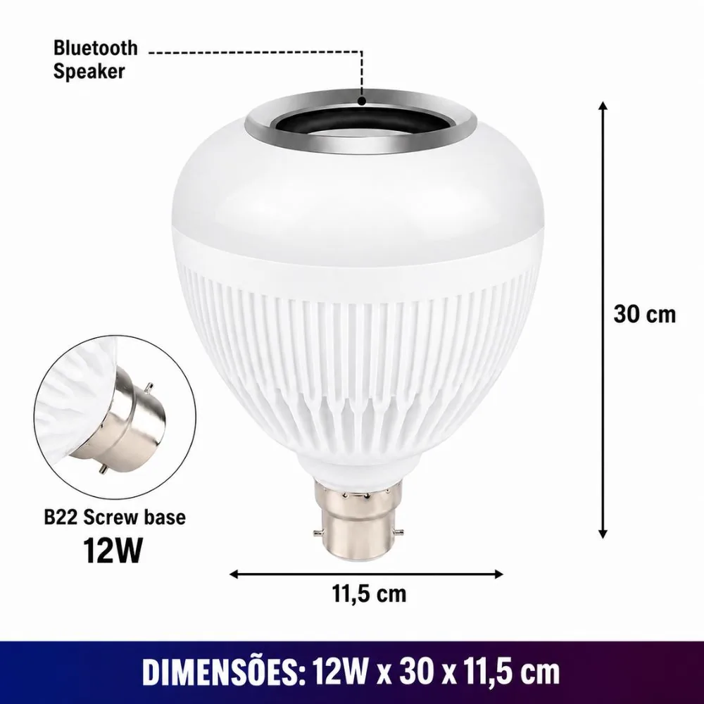 Lâmpada Bluetooth de Led Caixa de Som Luz Led Rgb com Controle 12w E27