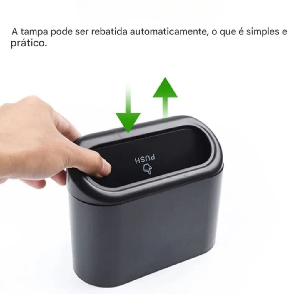 Lixeira Automotiva para Carro com Tampa Porta Lixo Veicular Compacta Preta