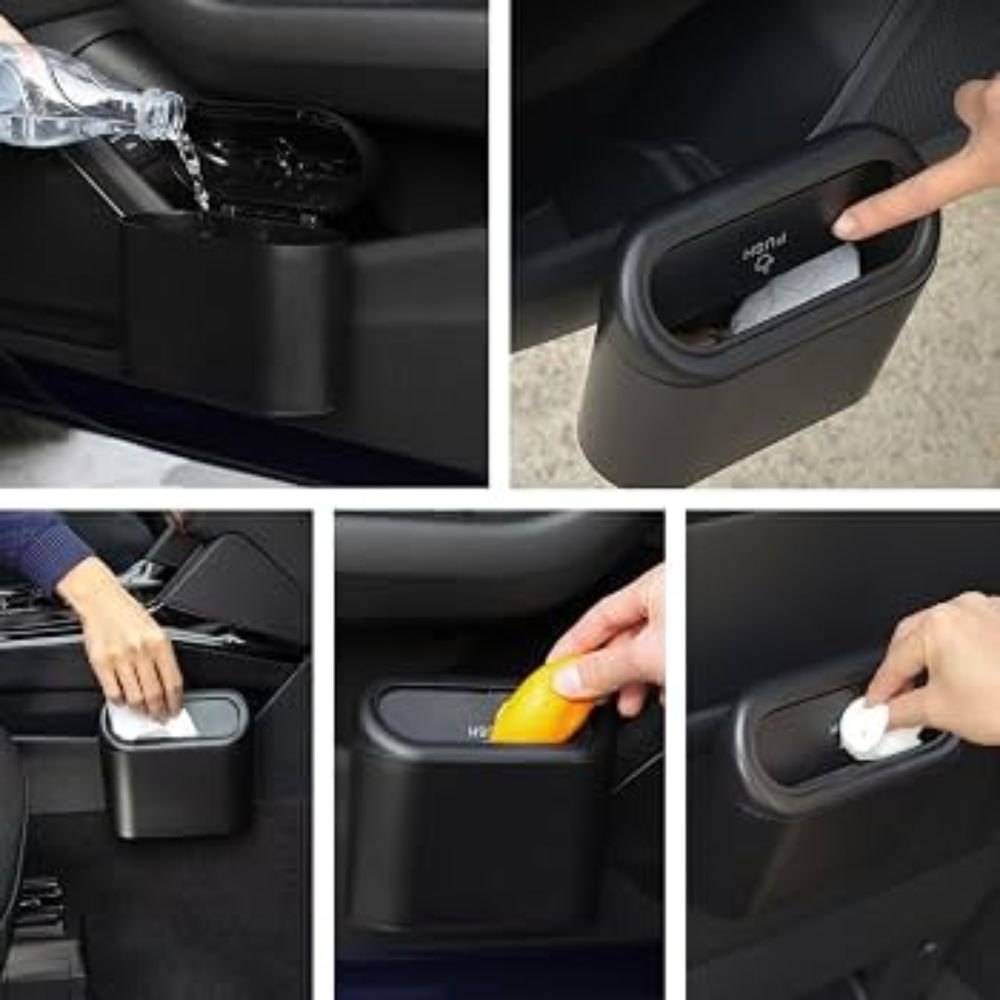 Lixeira Automotiva para Carro com Tampa Porta Lixo Veicular Compacta Preta