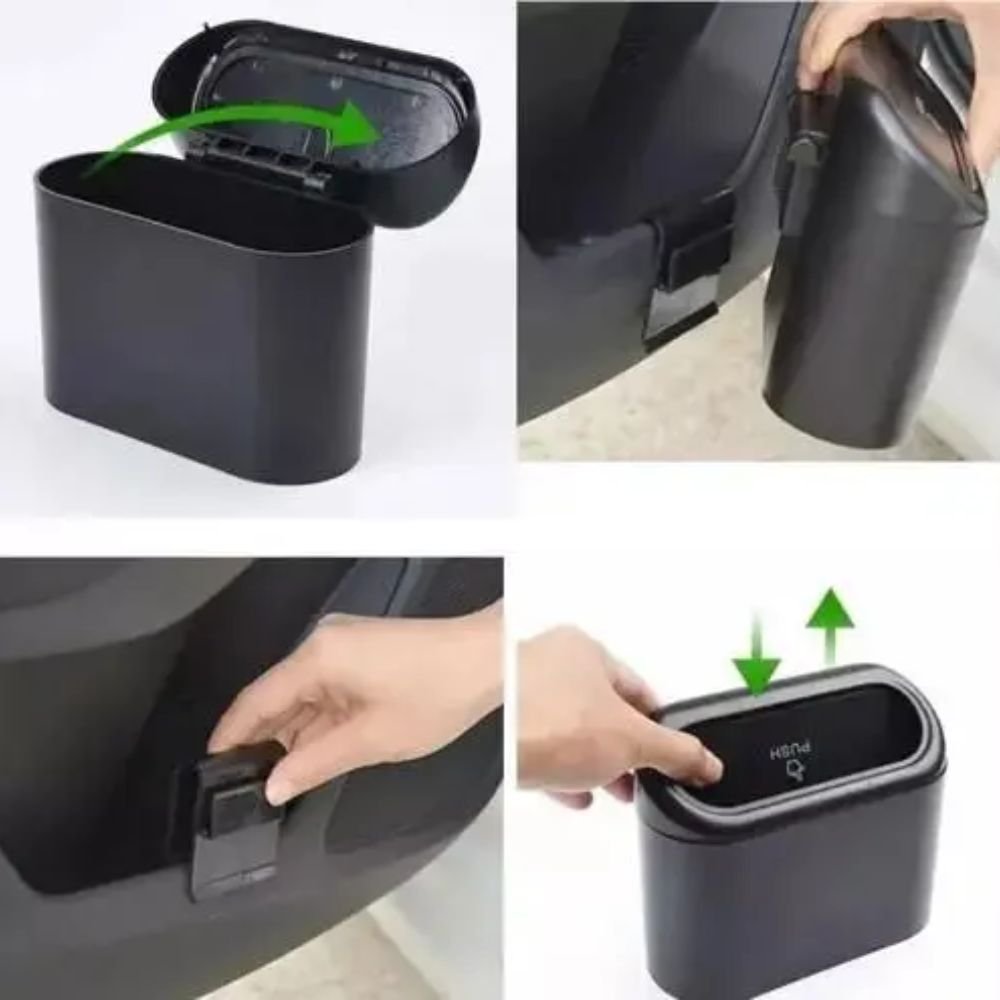 Lixeira Automotiva para Carro com Tampa Porta Lixo Veicular Compacta Preta