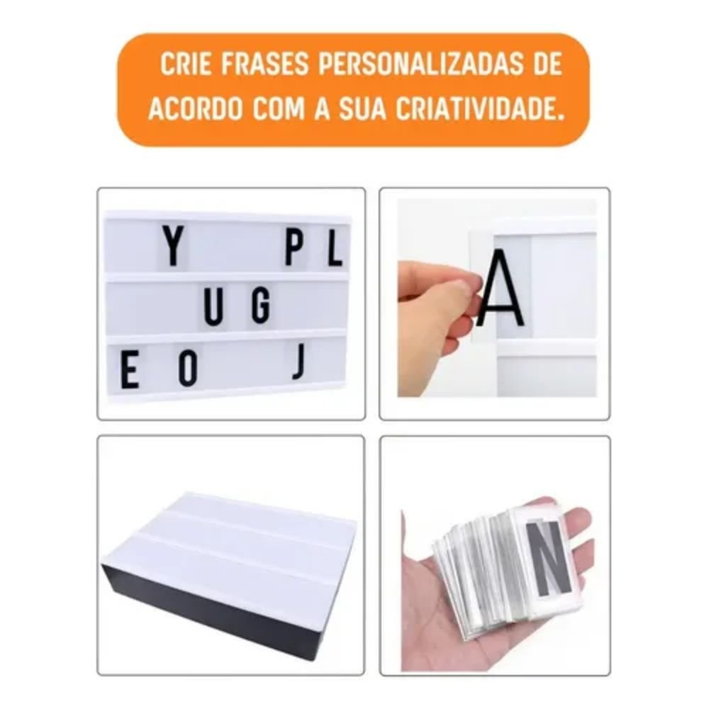 Luminária Light Box Cinema Led 96 Letras Números Símbolos Usb Decorativa