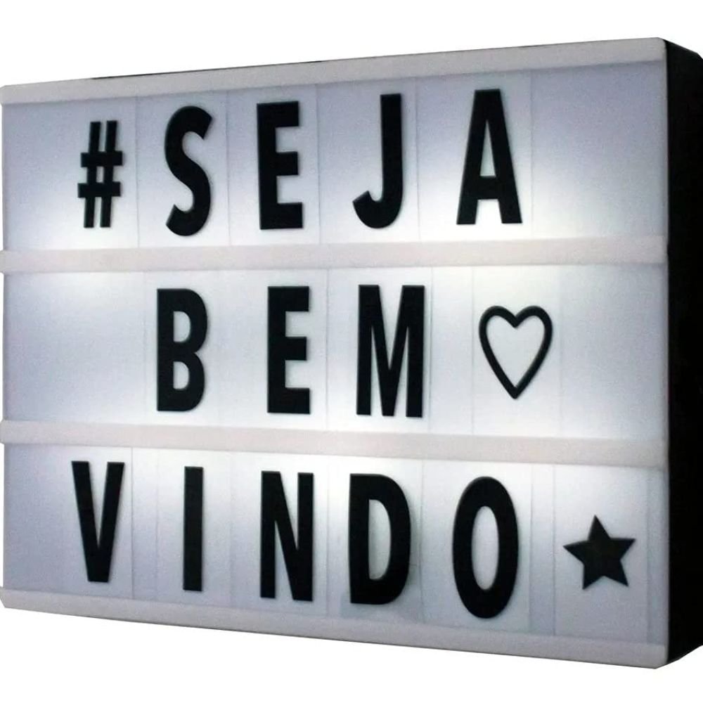 Luminária Light Box Cinema Led 96 Letras Números Símbolos Usb Decorativa