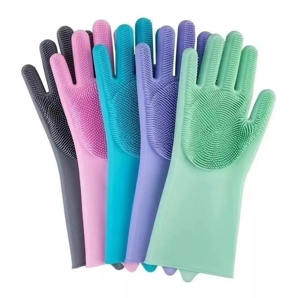 Luva Par Magica Escova Limpeza Silicone Lavar Louça Prato Protege Mão