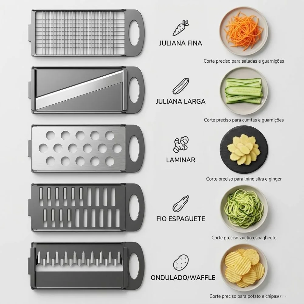 Multi Cortador Fatiador Batata Picador Legumes Manual 5 em 1
