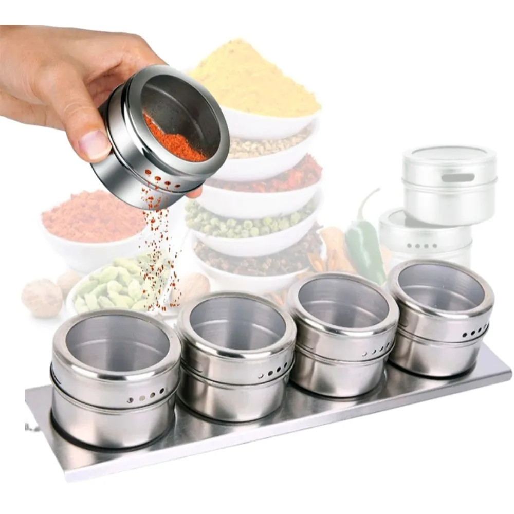 Porta Condimentos Inox Magnético para Tempero com 4 Peças