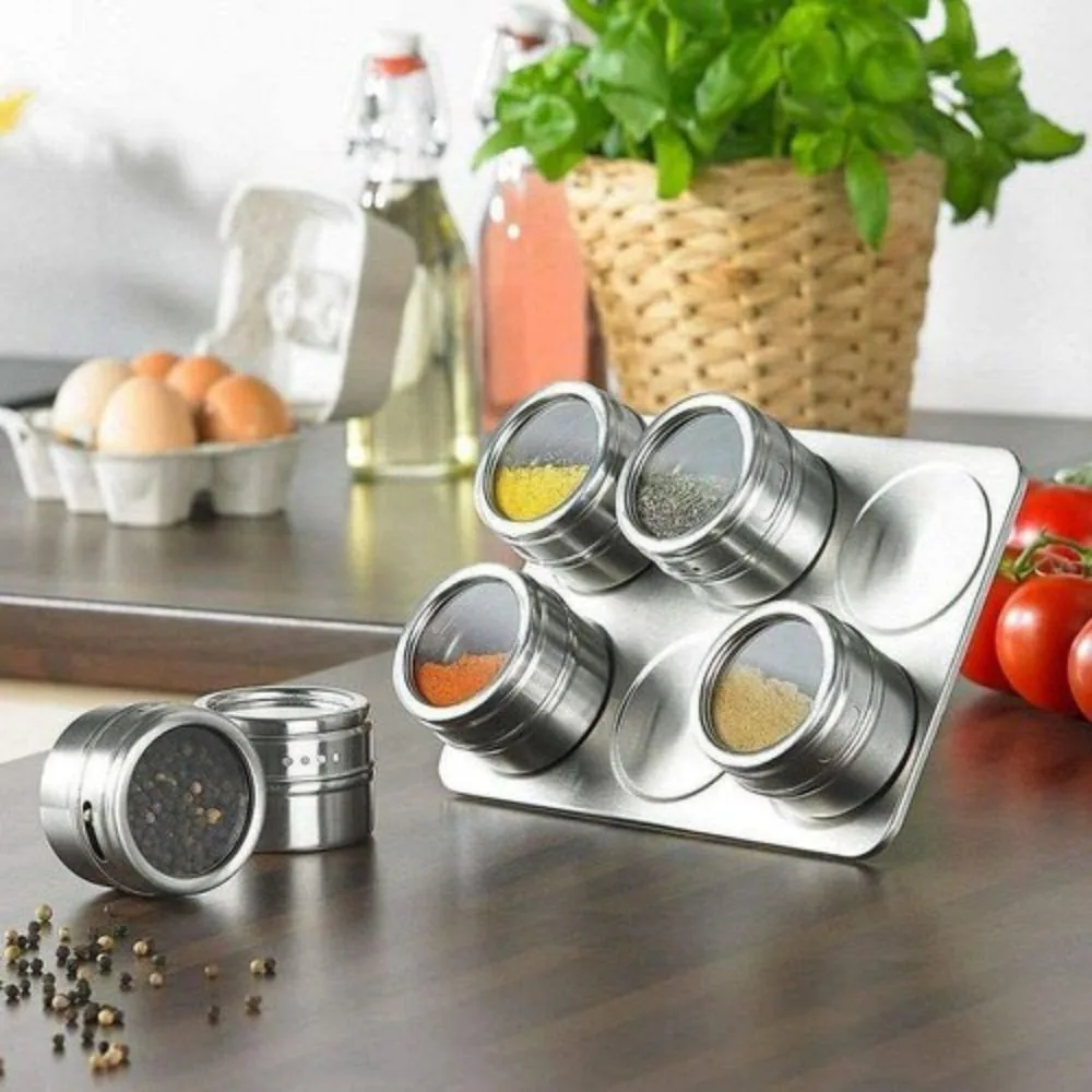 Porta Condimentos Inox Magnético para Tempero com 4 Peças