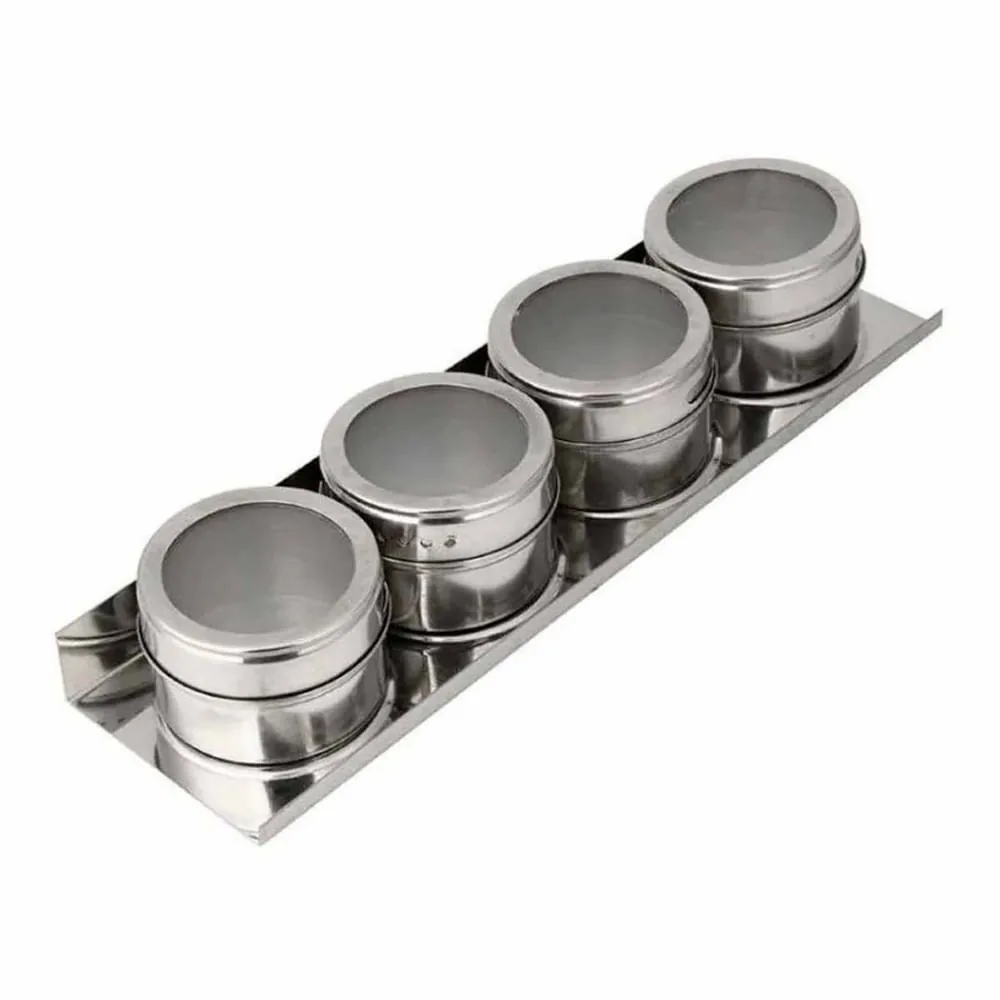 Porta Condimentos Inox Magnético para Tempero com 4 Peças