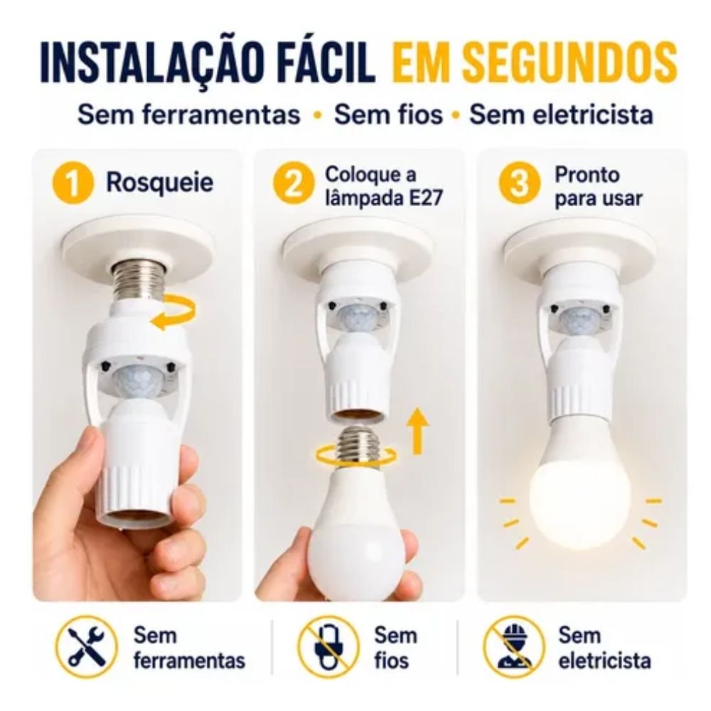 Sensor de Movimento para Lâmpada E27 com Fotocélula 360 Automático Bivolt