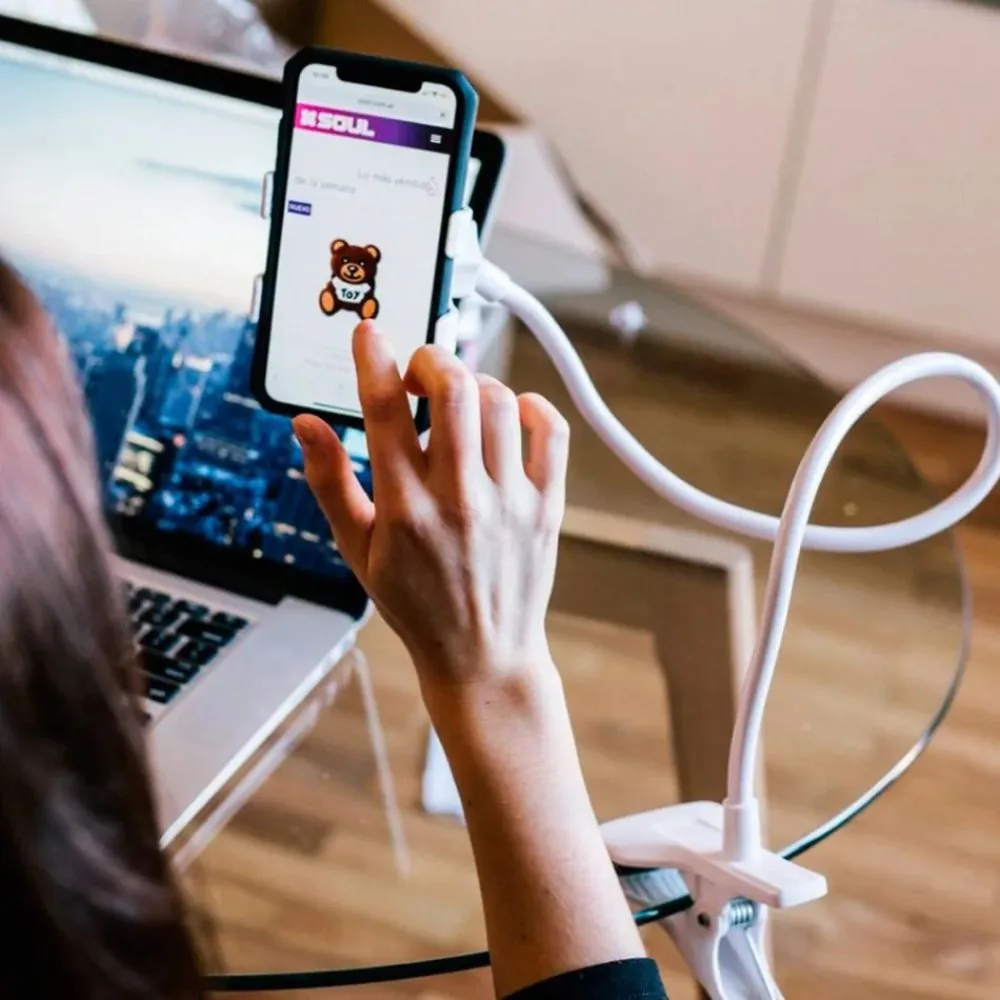 Suporte de Celular Flexível e Articulado para Cama e Mesa Grampo Duplo
