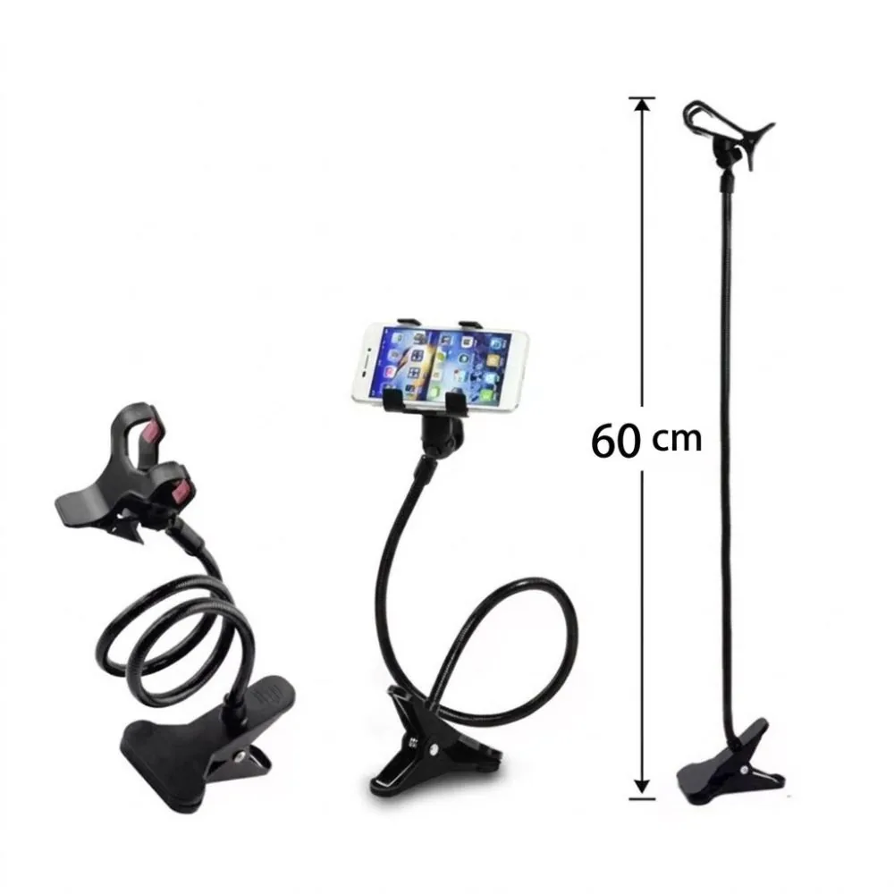 Suporte de Celular Flexível e Articulado para Cama e Mesa Grampo Duplo