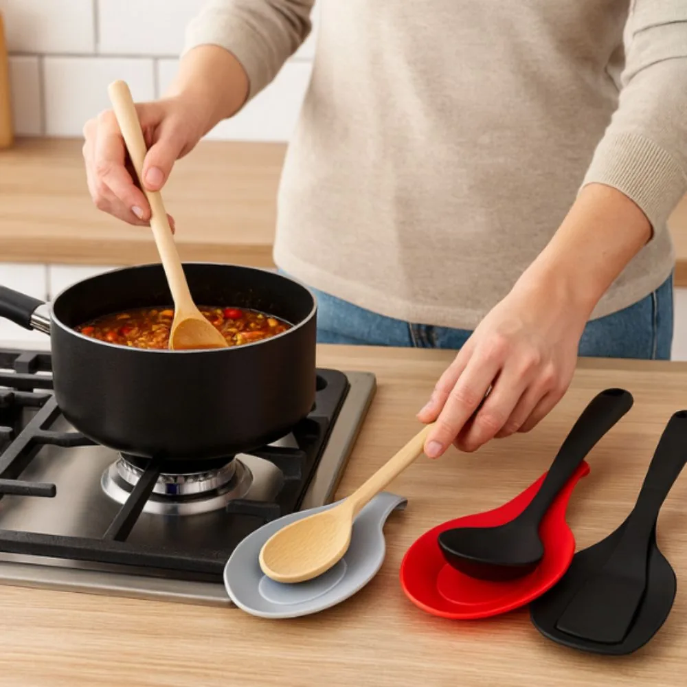 Suporte Descanso de Talheres Vermelho com Apoio Alça Silicone