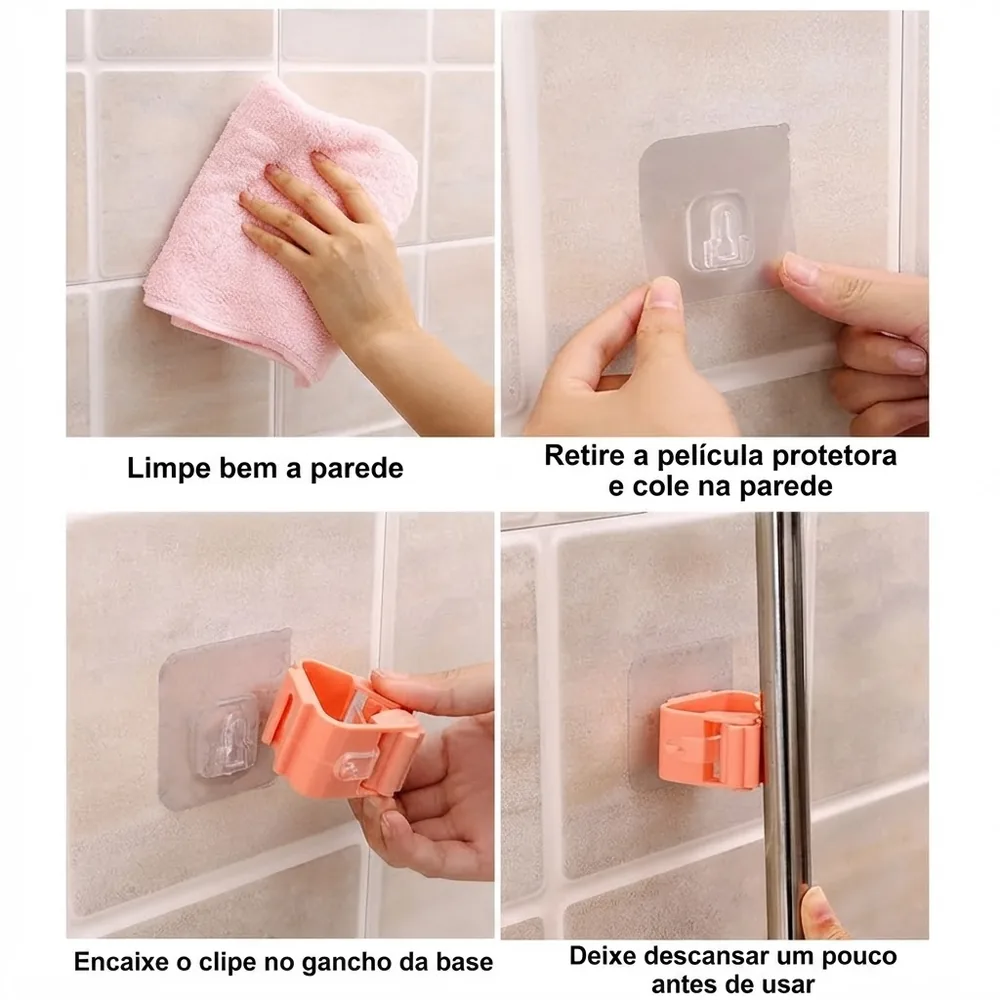 Suporte para Vassouras e Rodo Parede Gancho Cozinha Banheiro