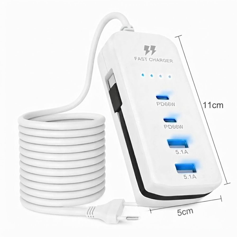 Tomada Carregador Usb 4 Portas 2 Pd 66w Carregamento Rápido Celular Tablet
