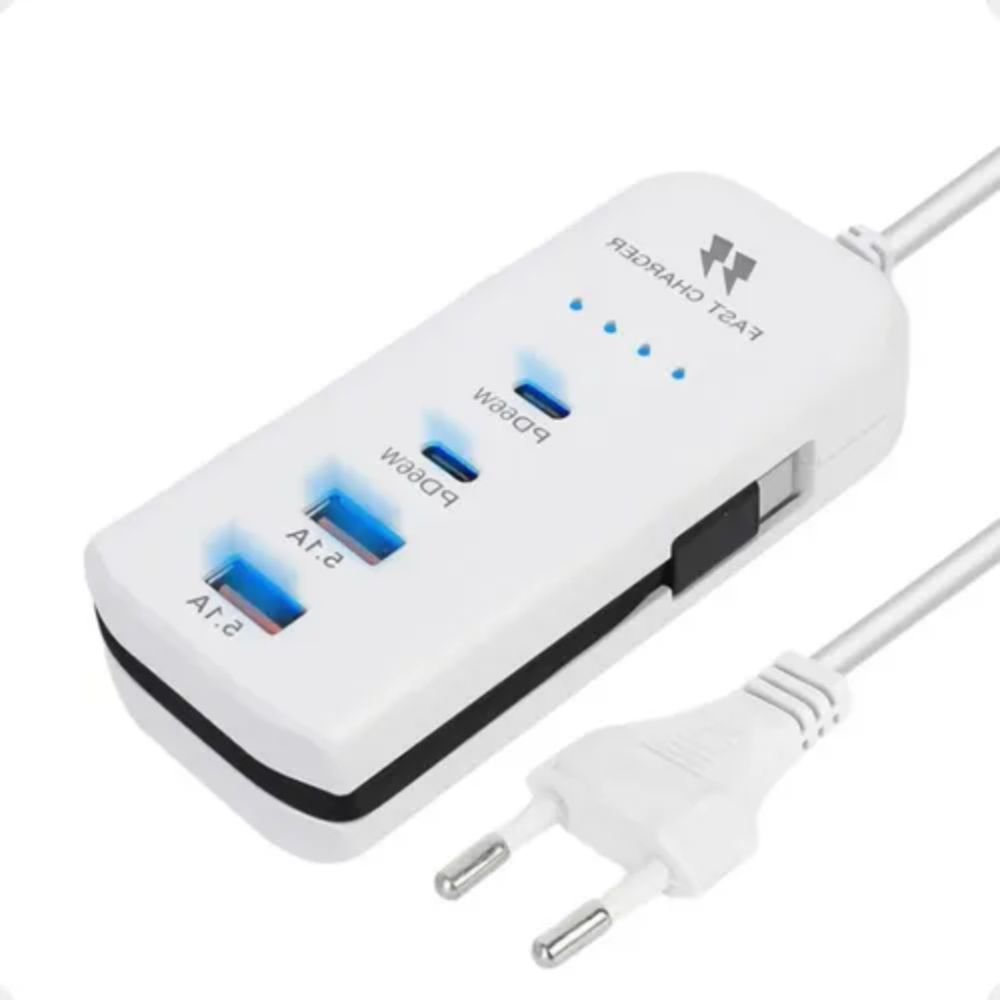 Tomada Carregador Usb 4 Portas 2 Pd 66w Carregamento Rápido Celular Tablet
