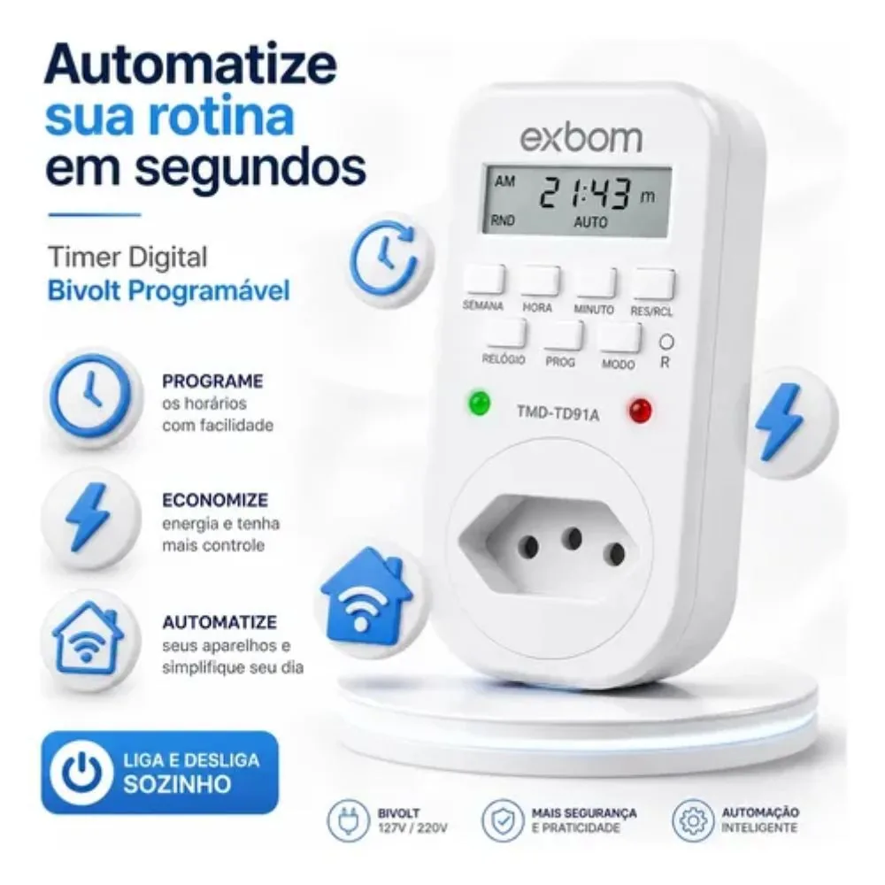 Aparelho Temporizador Digital Bivolt Timer Elétrico Automático Visor Lcd